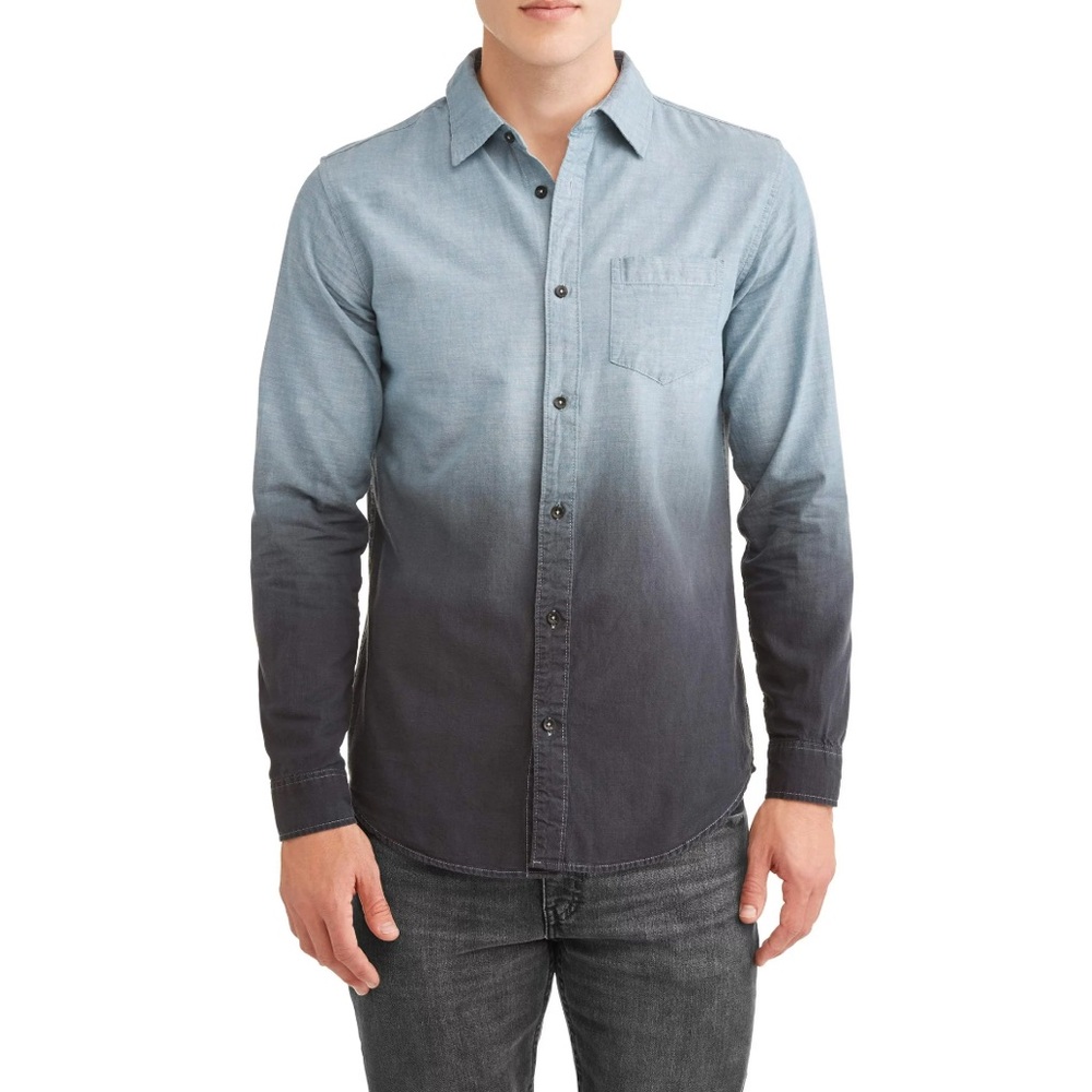 George Slim Fit Men’s Long‎ Sleeve Blue Dip Dye Woven Button Up Shirt Size XL